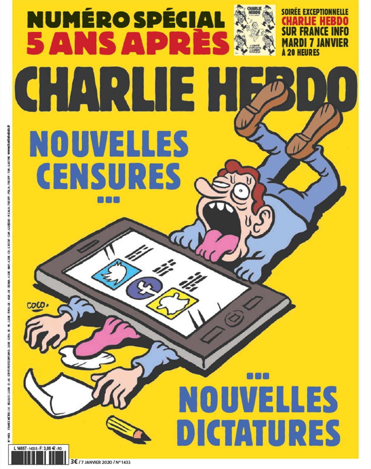 La une du Charlie Hebdo du 7 janvier 2020